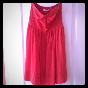 Strapless red silk summer dress